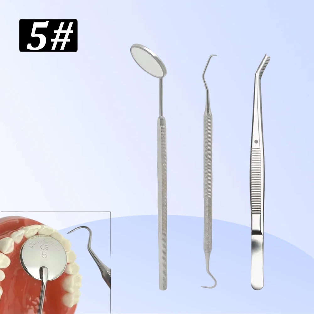 

Dental Mouth Mirror Stainless Steel Dentist Cleaning Tool Tweezer Mirror Explorer Cleaning Kit 5# Mirror