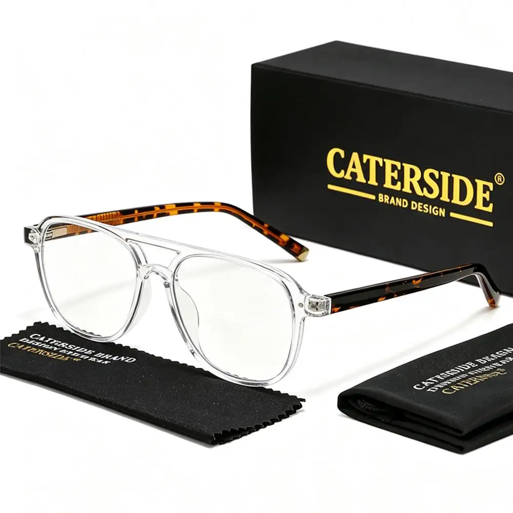 CATERSIDE Herren Pilotenbrille Flache Oberseite Doppelbrücken-Design Federscharnier Brillengestell Damen Anti-Blaulicht-Brille – Detail 11