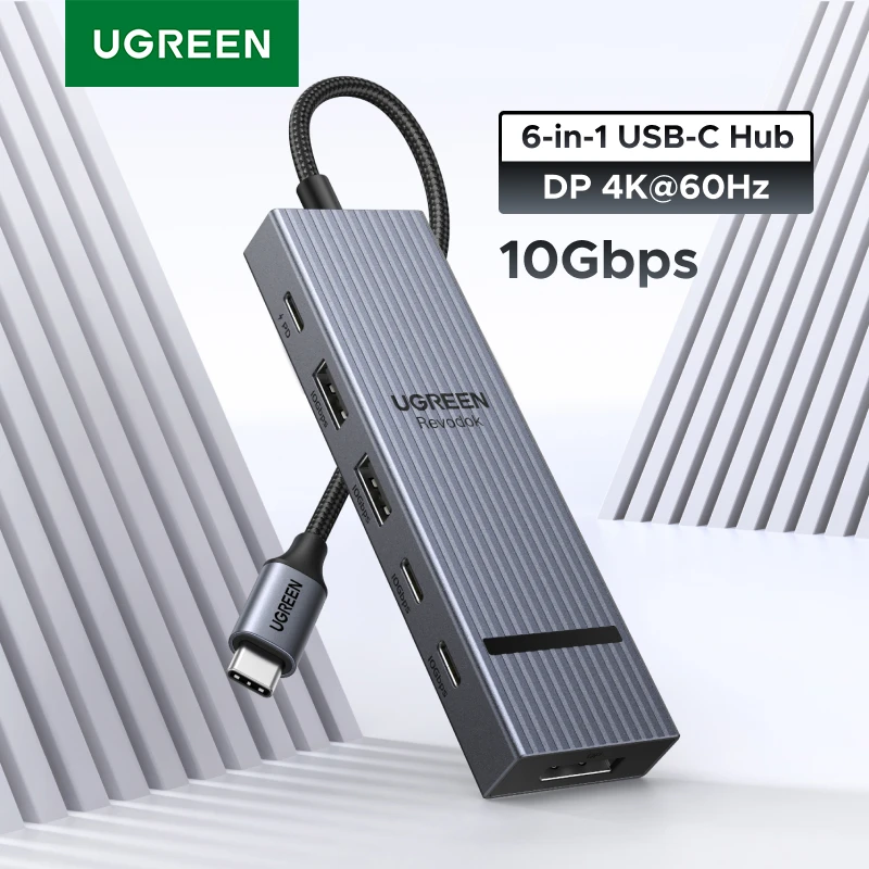 UGREEN DisplayPort USB HUB Type-C to DP 4K60Hz 10Gbps USB-A/C Data Ports PD100W Charge for Laptop MacBook Samsung Dell Lenovo