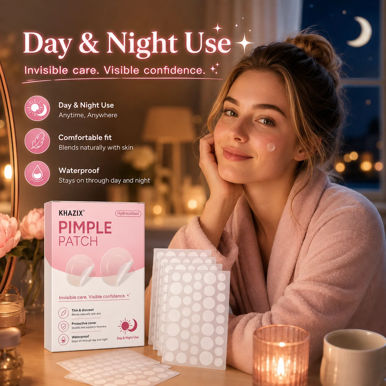 KHAZIX 144/360/720PCS Hydrocolloid Pimple Patches, Invisible Blemish Covers, Ultra-Thin Breathable Waterproof Face Stickers
