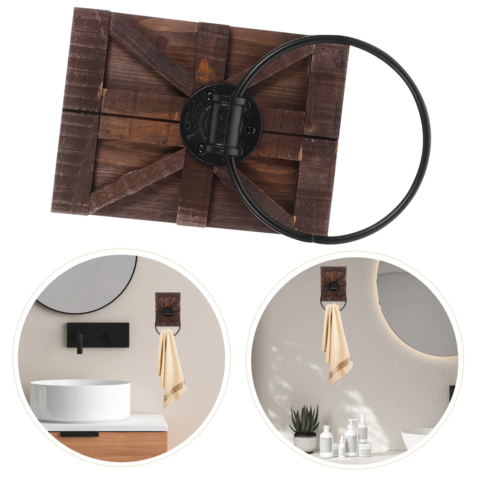 

Vintage Iron Wall Mounted Towel Holder Rustic Brown Distressed Finish Bathroom Towel Ring Storage Rack for Farmhouse Bathroom