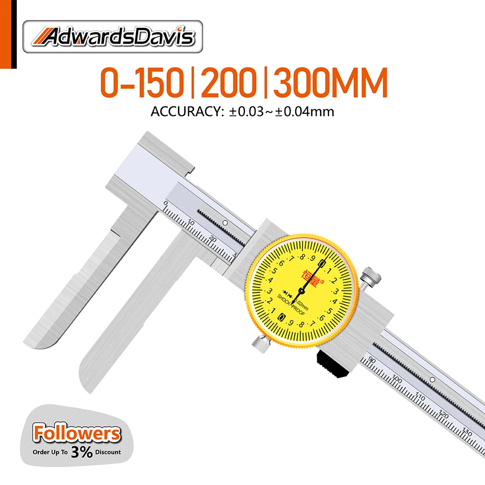 

150mm 200mm 300mm High Precision Long Jaw Inner Diameter Pointer Type With Watch Caliper 0.02mm Step Deep Hole Measurement Tools