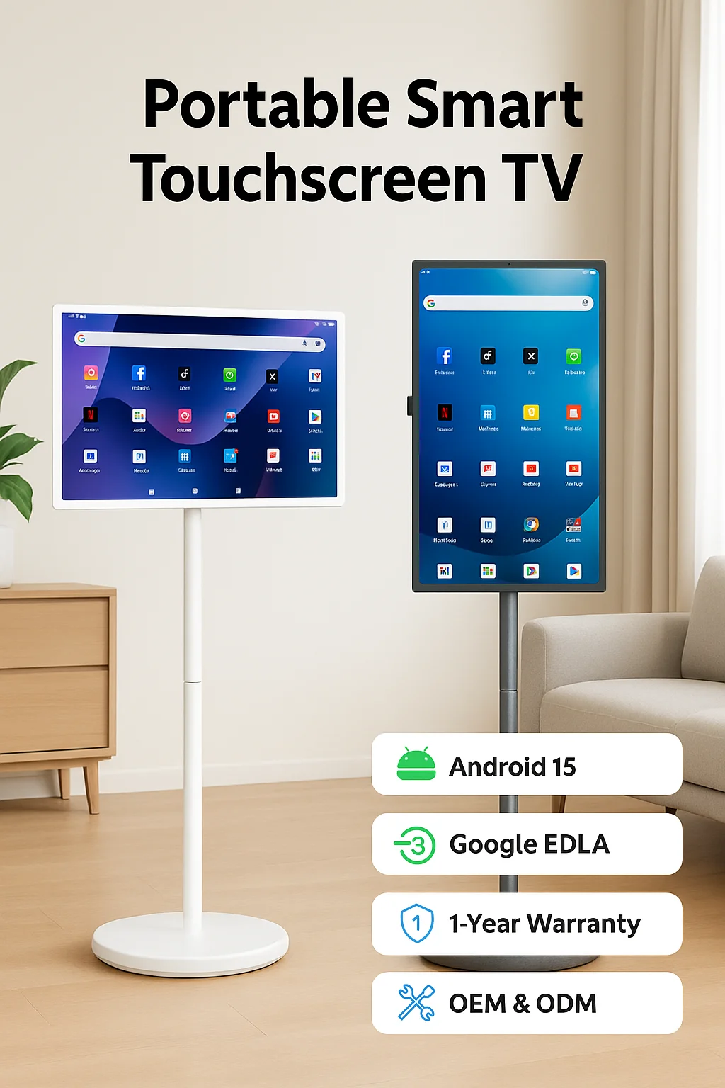 Smart Interactive Touch Screen Monitor 27 Inch Portable Smart Television Android 15 Smart Portable Mini Tv With Stand