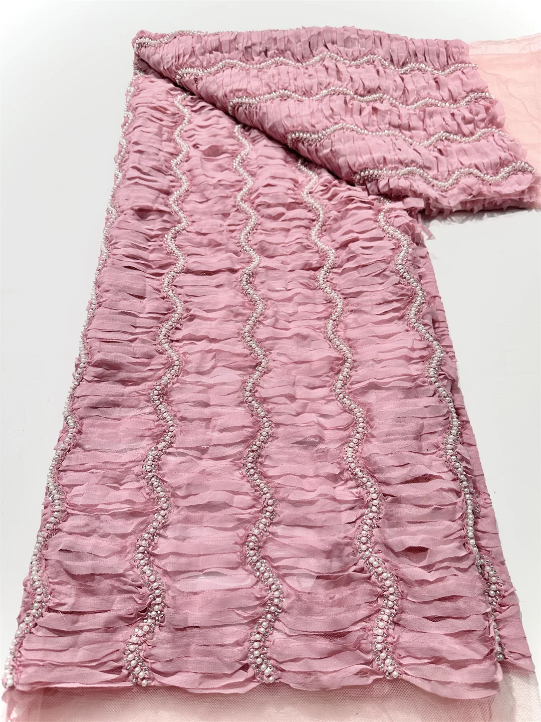 

Африканский бисер, кружевная ткань, 2025 г., 5 ярдов, высокое качество, цветок, французская сетка, тюль, вышивка блестками, свадебная вечеринка, свадебное кружево