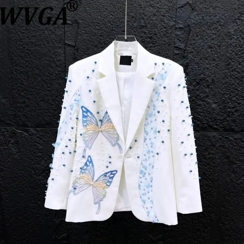 WVGA Spring Autumn New Man High-end Butterfly Patchwork Trendy Blazer Heavy-duty Beaded Stylish Turn-Down Collar Coat Ins W22624