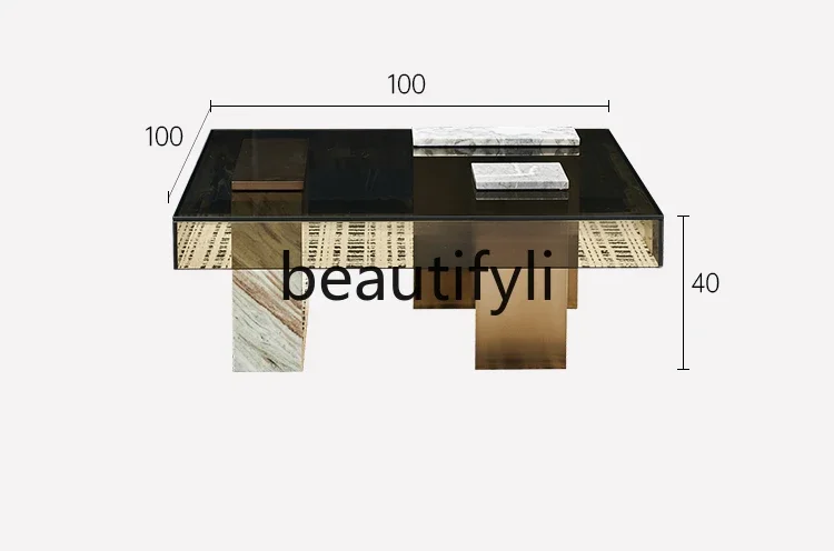 

Italian light luxury coffee table living room 2023 new modern tempered glass simple design metal champagne gold