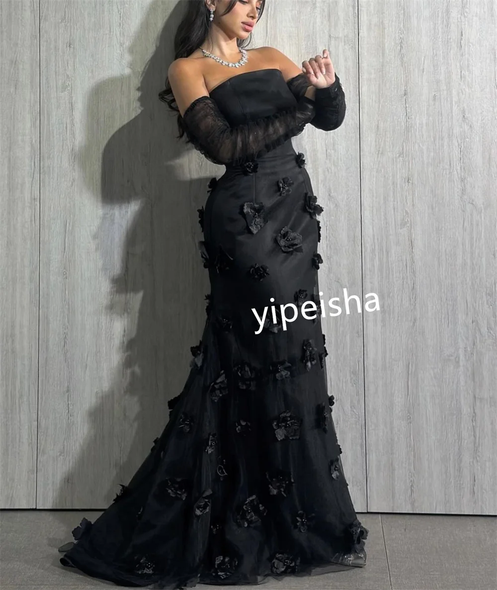 Customized Exquisite Pleat Applique Pleat Trumpet Strapless Long Dresses Homecoming Dresses Elegant Classic Unisex Fashion