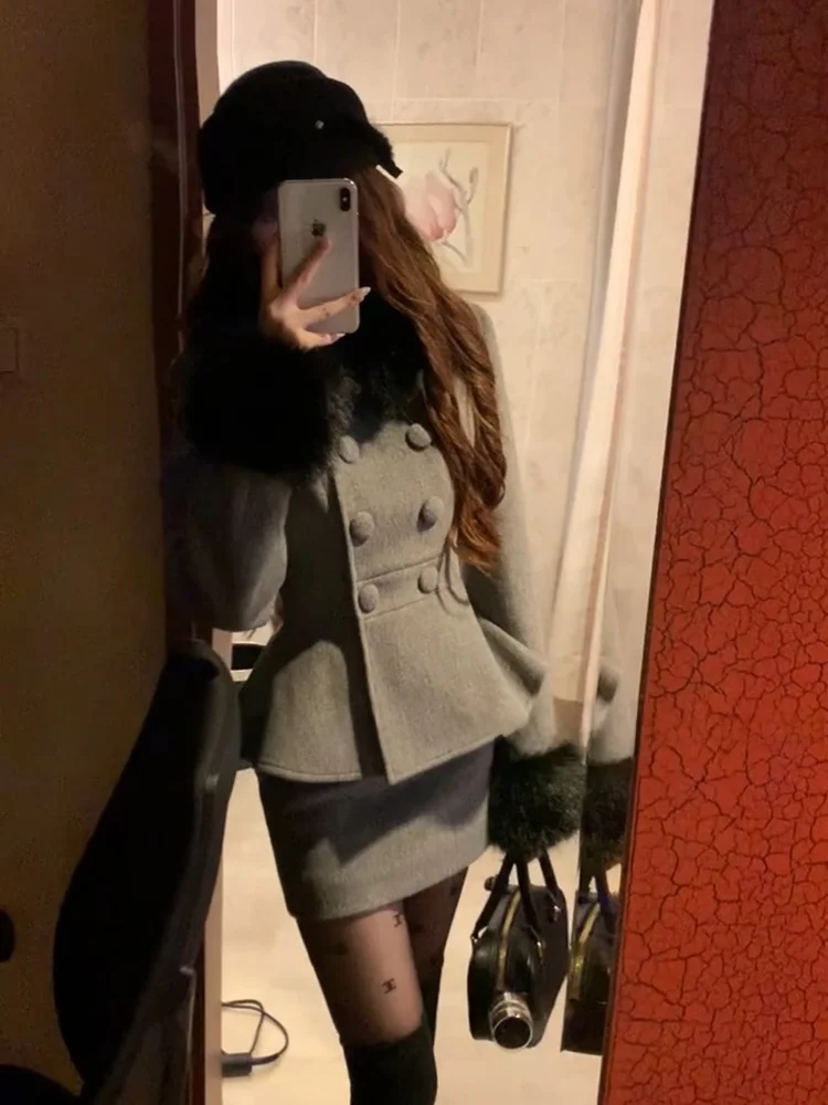 Strive Elegant plus Size Autumn Outfit with Faux Fur Patchwork Jacket And Bodycon Skirt for Young Women Commute Style