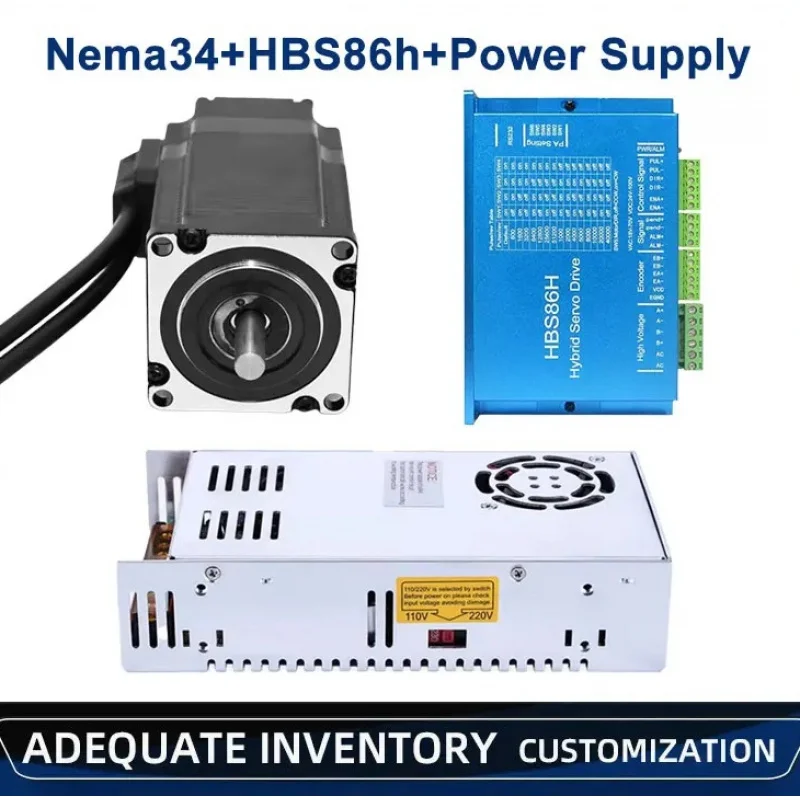 

3-осевой 4-осевой комплект шагового двигателя Nema34 4,5N 8,5N 12N с замкнутым контуром + двухфазный драйвер двигателя HBS86H + источник питания 400 Вт 60 В ﻿