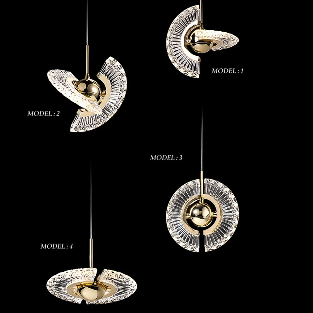 Modern Crystal Chandelier Lighting LED UFO Crystal Villa Hanging Lamp Indoor Stairs Pendant Light Kitchen Island Light Fixtures