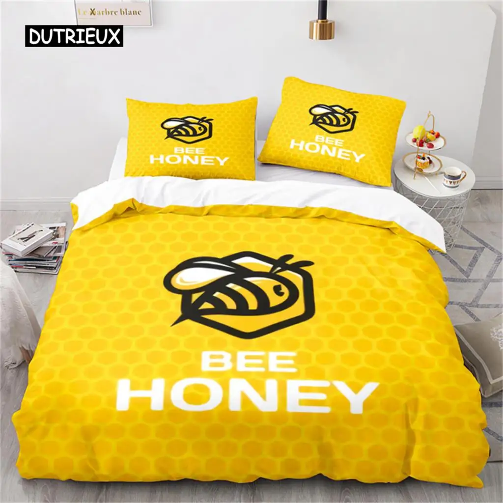 

Duvet Cover Cartoon Bee Insect Honeybee Bedding Set Microfiber Wild Animal Comforter Cover King For Teens Bedroom Decoration