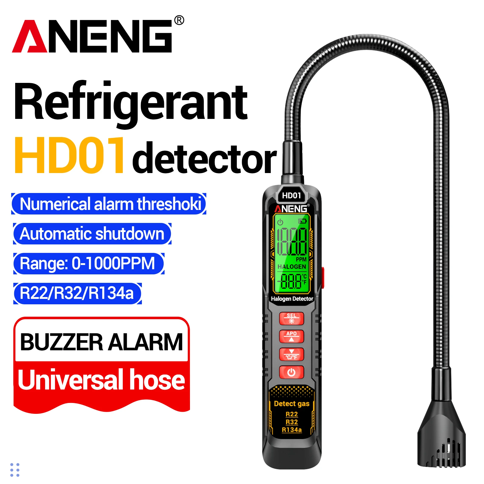 

Портативный детектор утечек хладагента ANENG HD01, тестер галогенных утечек, инструмент для техников по обслуживанию систем кондиционирования и охлаждения.