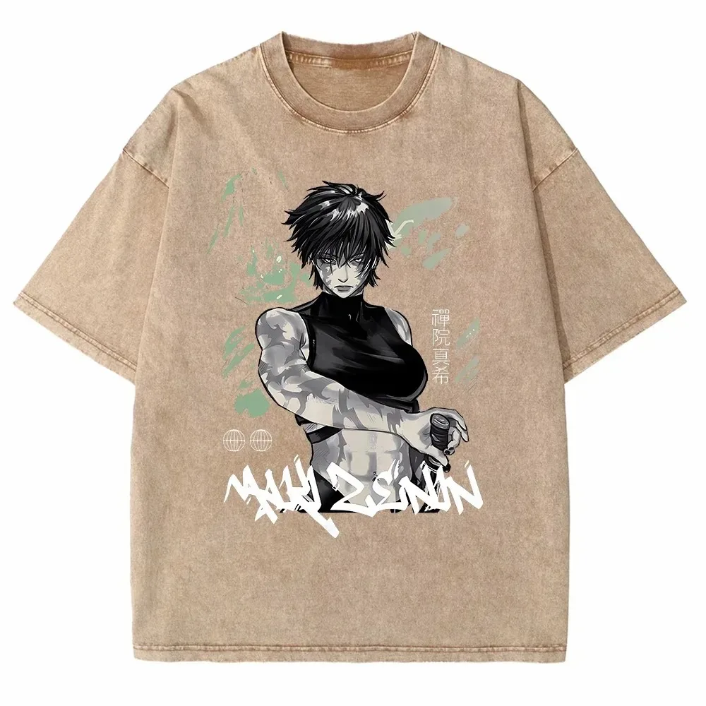 Hip-hop Men's Streetwear Retro Washed Sand Plus Size T-shirt Anime Graphic Men's and Women's Harajuku Short-sleeved T-shirt