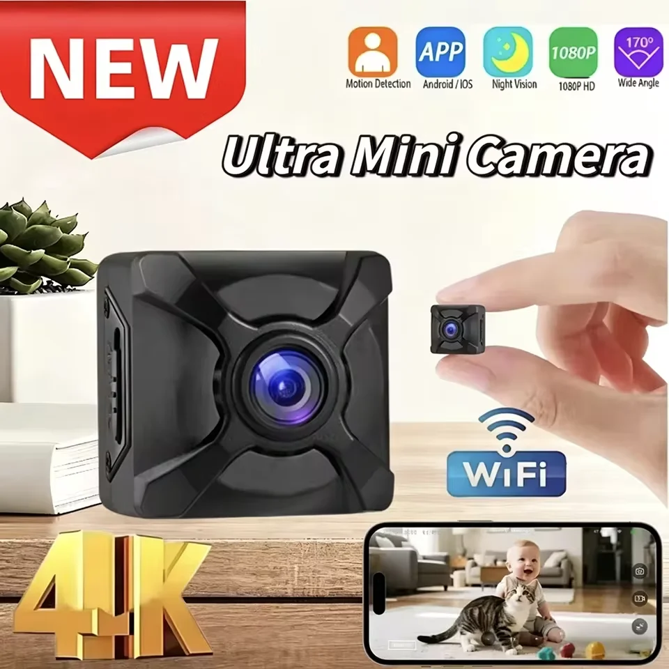 Mini X5 Camera 4K WiFi Security  Wireless Outdoor Indoor Night Vision No Need Power SD Card Motion Detection Free Cloud Storage