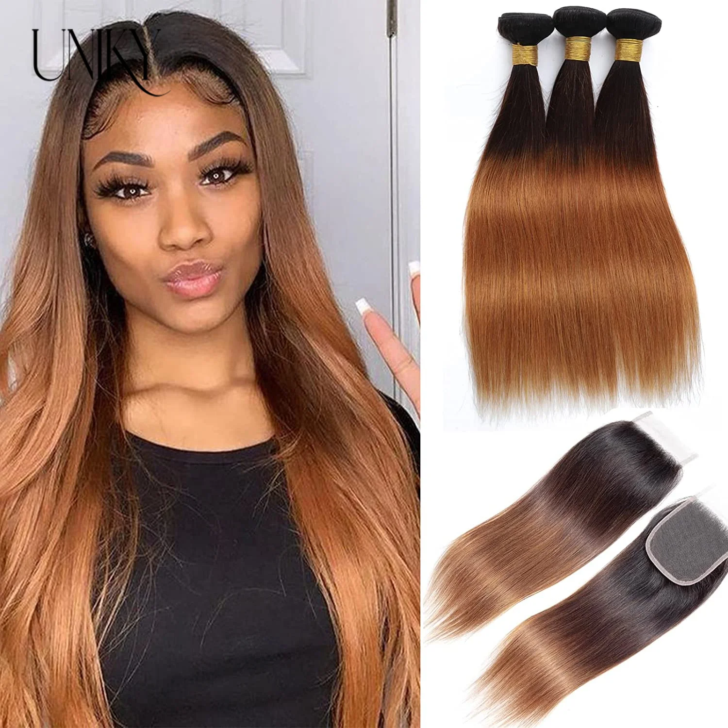 Brown Straight Bundles With Closure Honey Brown Straight Human Hair Bundles With 4x4 Closure Blonde Bundles Human Hair