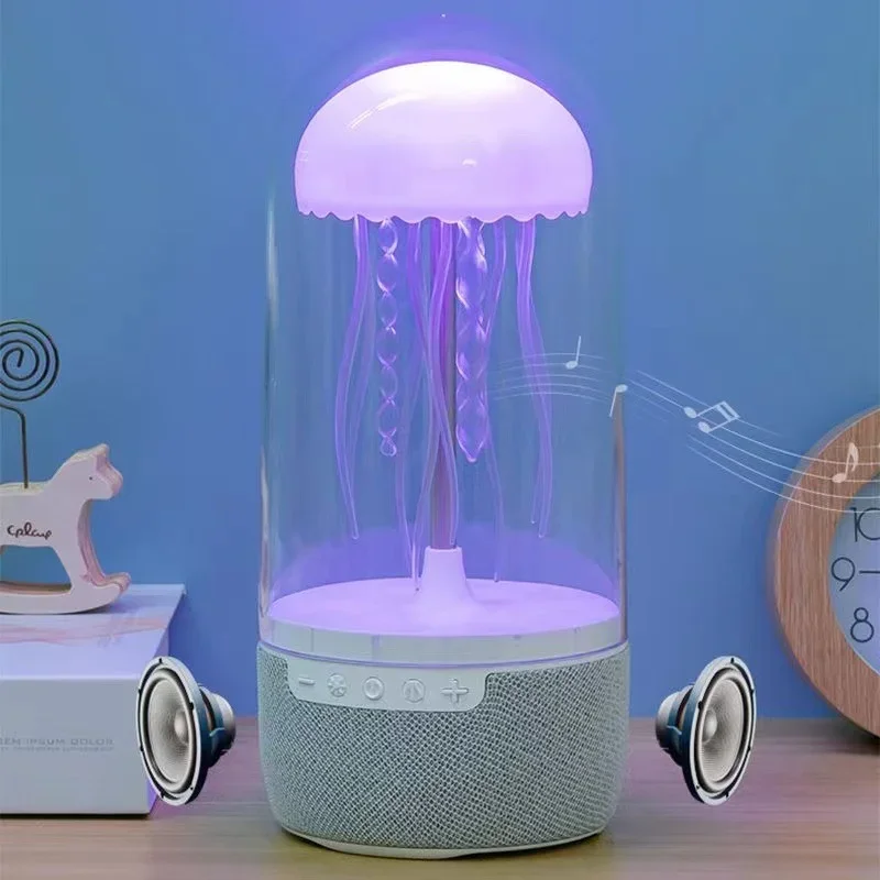 New White Noise LED Jellyfish Aquarium Night Light 7-Color Changing with 4 Light Mode Jellyfish Lamp Bluetooth Speaker