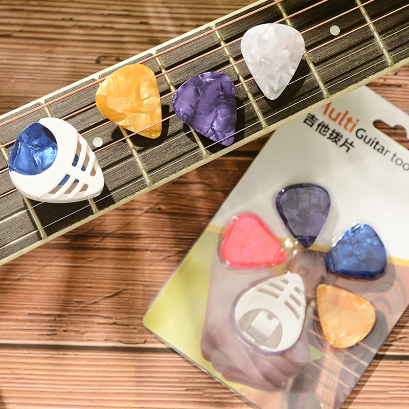 4Pcs Guitar Picks & Guitar Pick Holder Set For Acoustic Guitar Electric Guitar Bass Ukulele Stick-on Holder Random Color