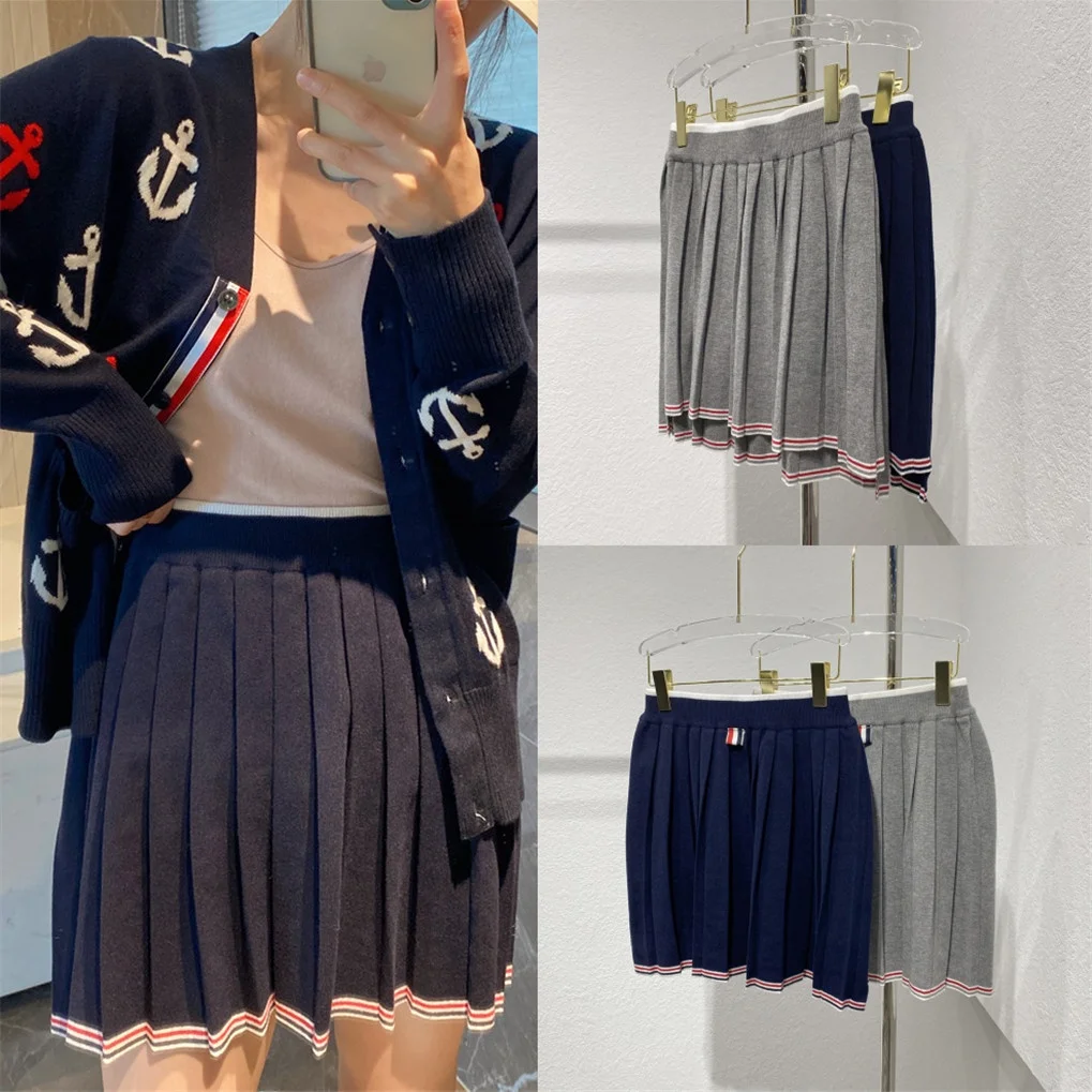 

High Waist Knitted Pleated Skirt for Girls Faionable Slimming A-Line College Sle ort Skirt Premium Wool Version