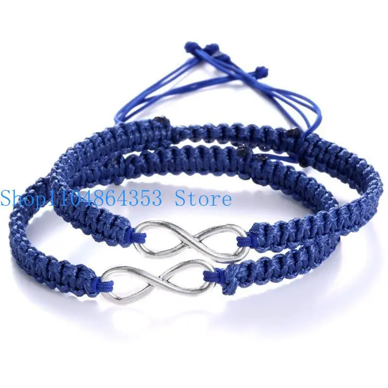 652F 2 Pcs/set Braided Rope Figure 8 Adjustable Couple Bracelets Gift for Friendship