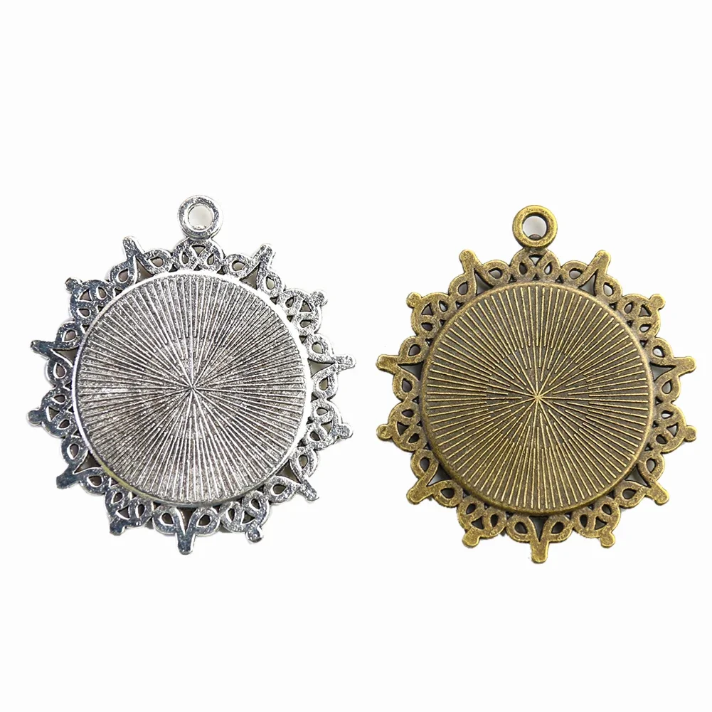 25mm Retro Cabochon Pendant Base Round Bronze Silver color Charms DIY Personality Necklace Trays Souvenir Jewelry Accessories