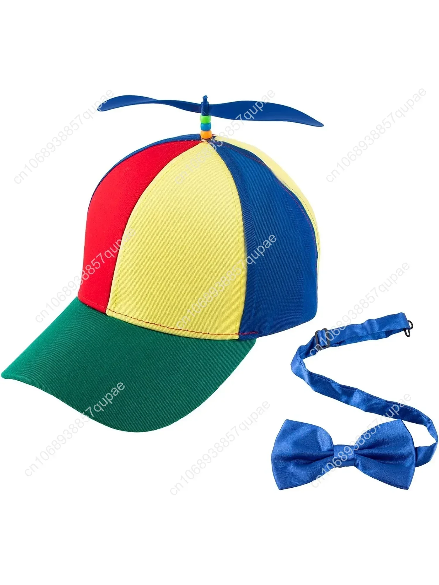 Framendino Propeller Hat Detachable Helicopter Top Cap Brim Baseball Hats with Adjustable Blue Bow Tie for Adult