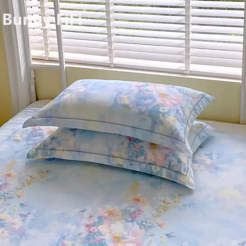 

Набор из 2-х наволочек из чистого хлопка с милым мультяшным цветочным принтом, 48x74 см, мягкая ткань, современные удобные наволочки для спальни и дома