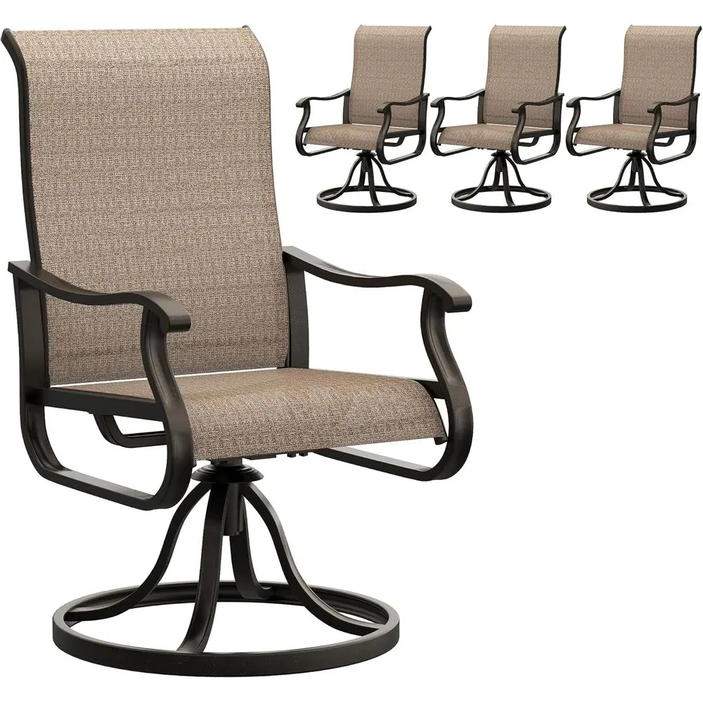 

4-Piece Swivel Patio Dining Set, Weather-Resistant Textilene, Black Metal, Suitable for Lawn and Garden, Brown