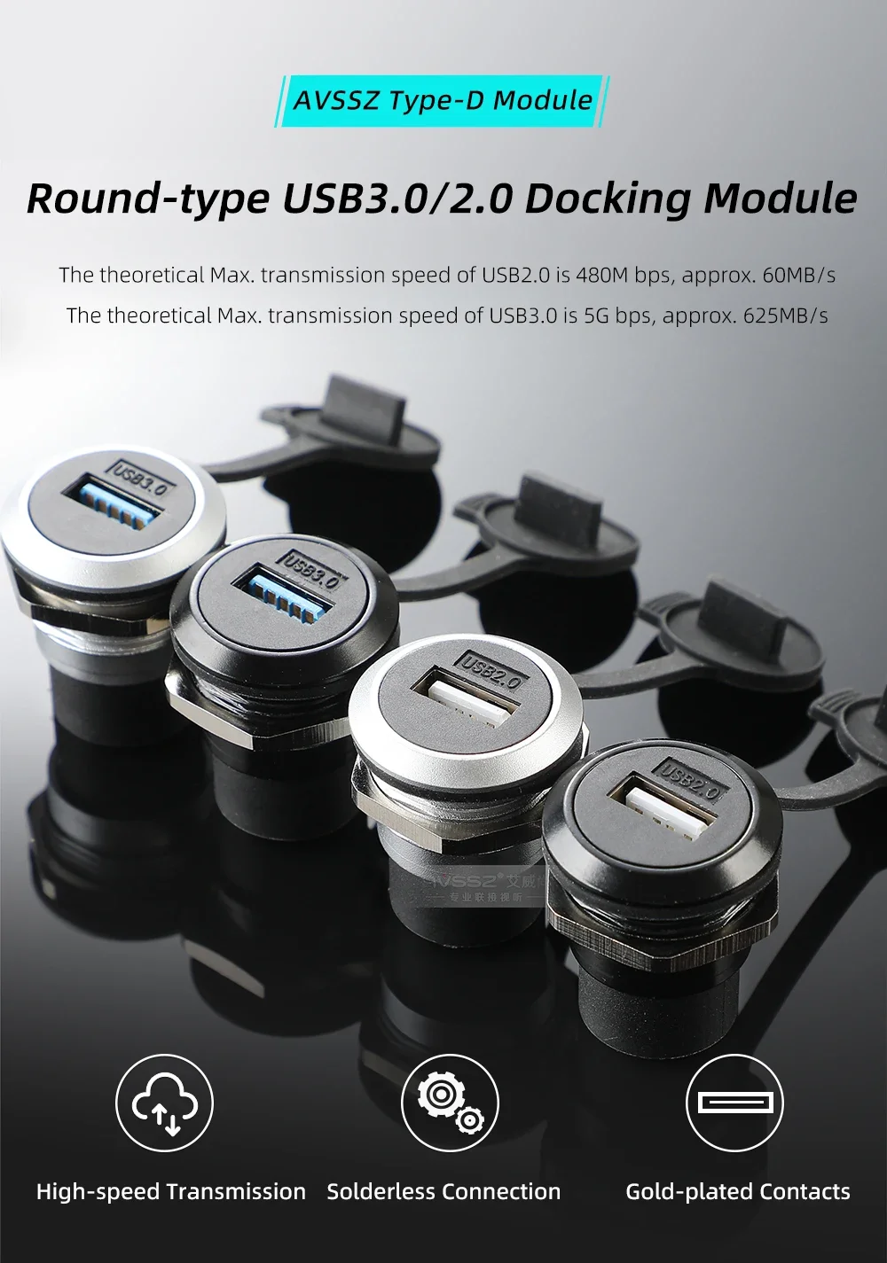 

Round Socket USB3.0 2.0 Type-C HDMI 2.0 CAT6A CAT6 Network RJ45 Connectors High-speed Data Transmission Dust-proof Module
