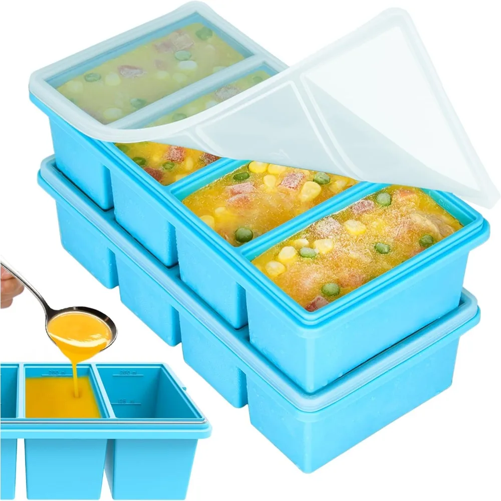 

1 cup Silicone Freezer Trays with Lids, Soup Freezer Container molds, Easily prepare portioned meals, Great for storing soups, leftovers, sauces and other dishes, Oven & Dishwasher -Safe – 2 Pack