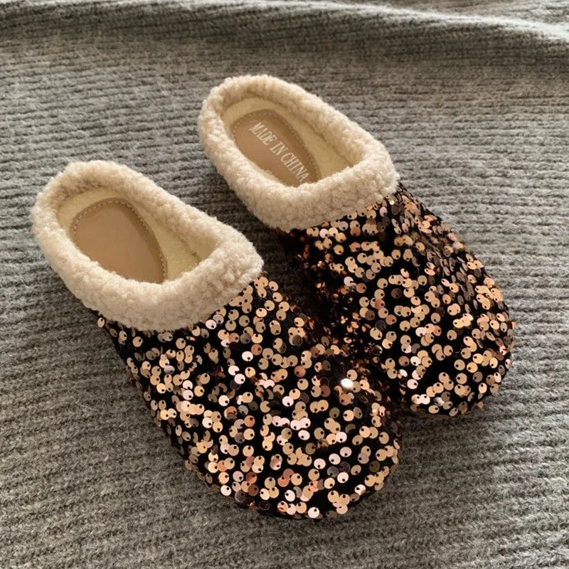 

Unique Bling House Slippers for Women Autumn and Winter Plush Lightweight Mules Home Shoe Fashion Slippers Fluffy Ladies Elegant