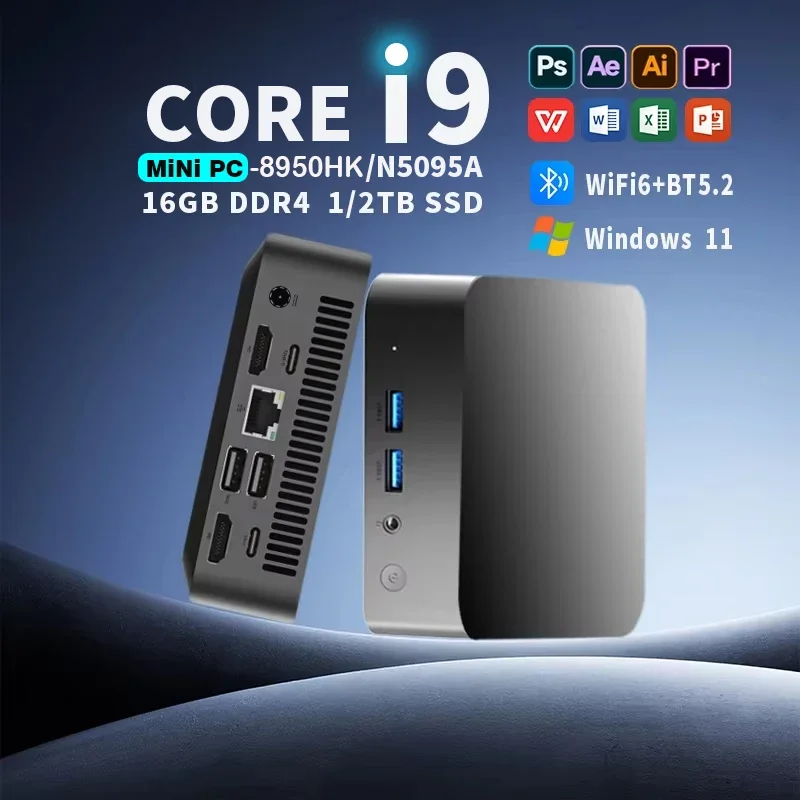 

Портативный мини-ПК Core i9 8950HK Игровой мини-ПК Windows 11 Pro 16 ГБ DDR4 1 ТБ 2 ТБ M.2 SSD WiFi 6 BT5.2 Настольный компьютер ПК