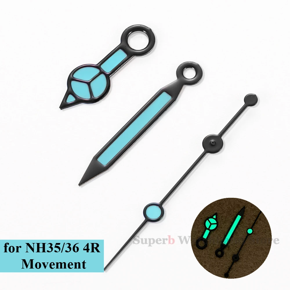 NH35 NH36 7S26 7S36 4R35 4R36 Watch Hands Black Blue Silver Red Green Hands Green Luminous 7.5*12*12.5mm Diving Watches Pointers
