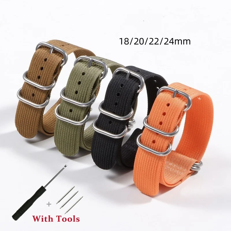 18mm 20mm 22mm 24mm High Quality Soft Nylon Ribbed Watch Strap Replacement for Universal Sport Watch Bracelet with Tool