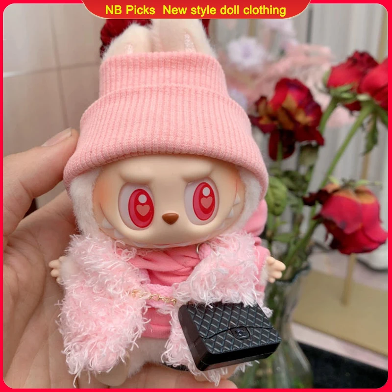 

For Labubu V1 V2 V3 Fashionable Feather Vest Pink/White Casual Set DIY Dolls Clothes Accessories Collector Gift Set For Labubu