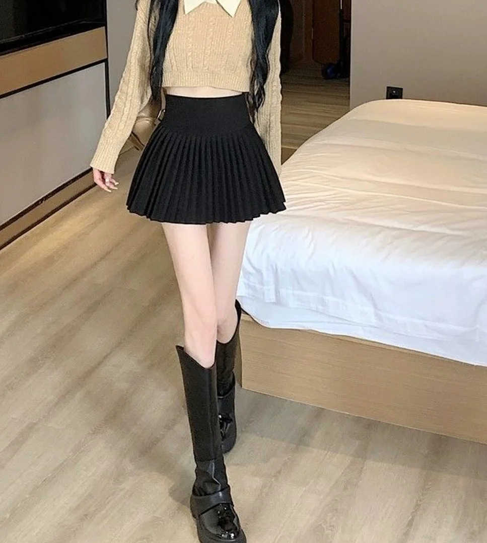 High Waist Slim Pleated Ins Solid Mini Skirt Womens Spring Summer New Fashion A-line Short Skists  Femeale All-Match Skirts
