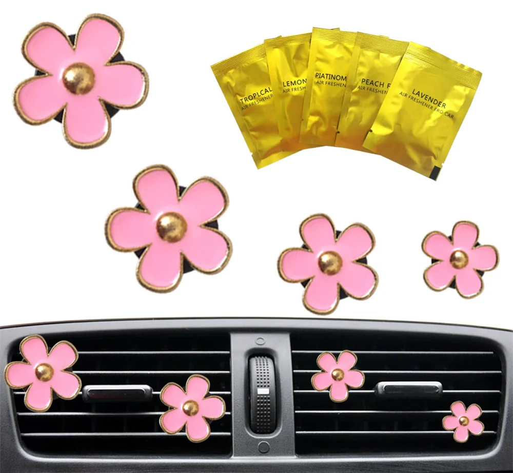 4pcs/set Small Car Air Outlet Perfume Decoration Clip Flower Daisy Design Car Interior Aromatherapy Fresheners Diffuser