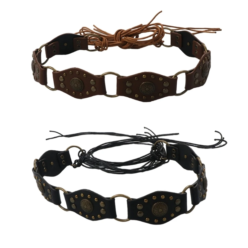 

Ethnic PU Stitching Belt for Women Ladies Dress Belt with Carved Flower Rivet Female Waist Belt Accessories