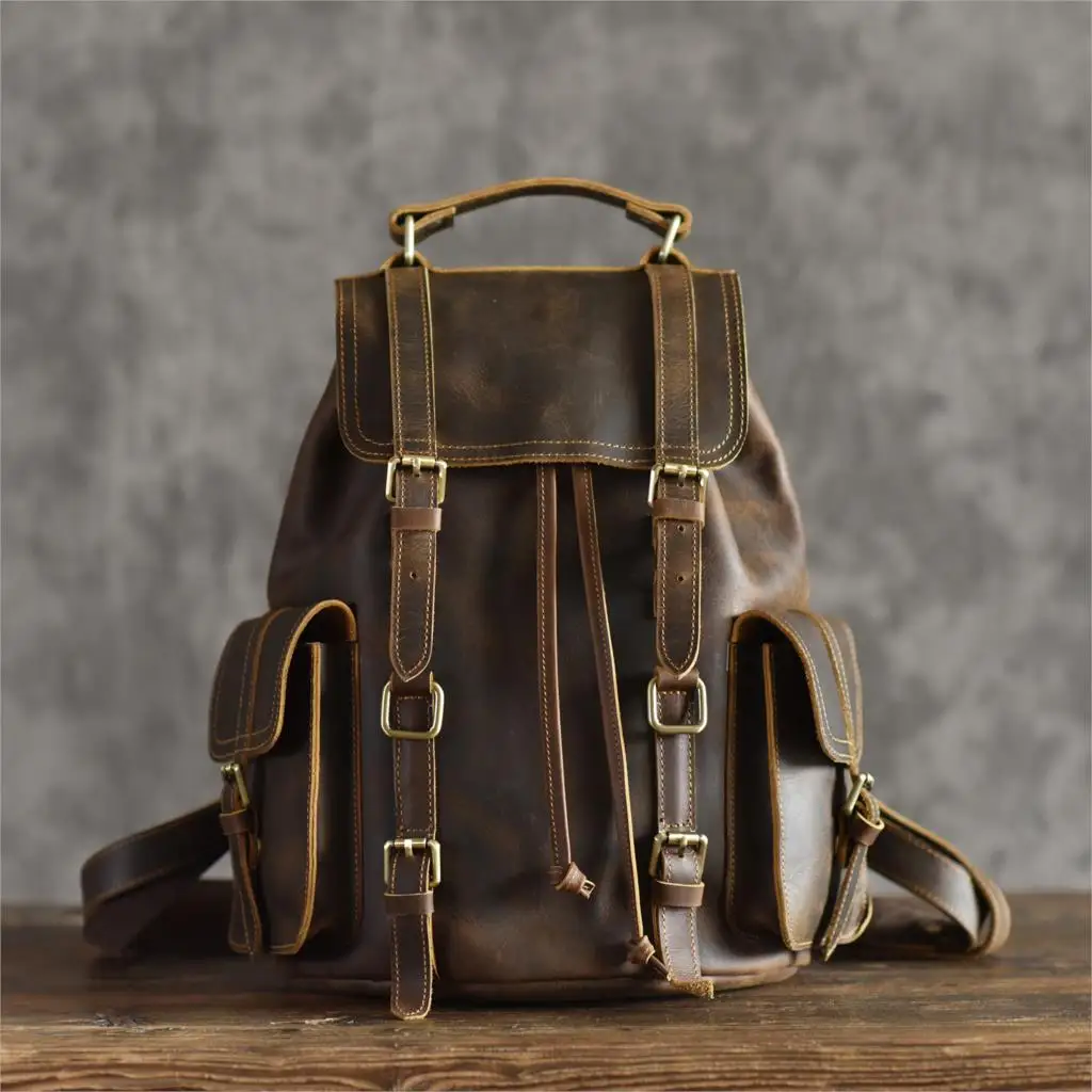 Bag for Men Genuine Leather Backpack Men's Bag Crazy Horse Leather Daypack Cowhide Rucksack New Bag 2022 Top Quality Vintage