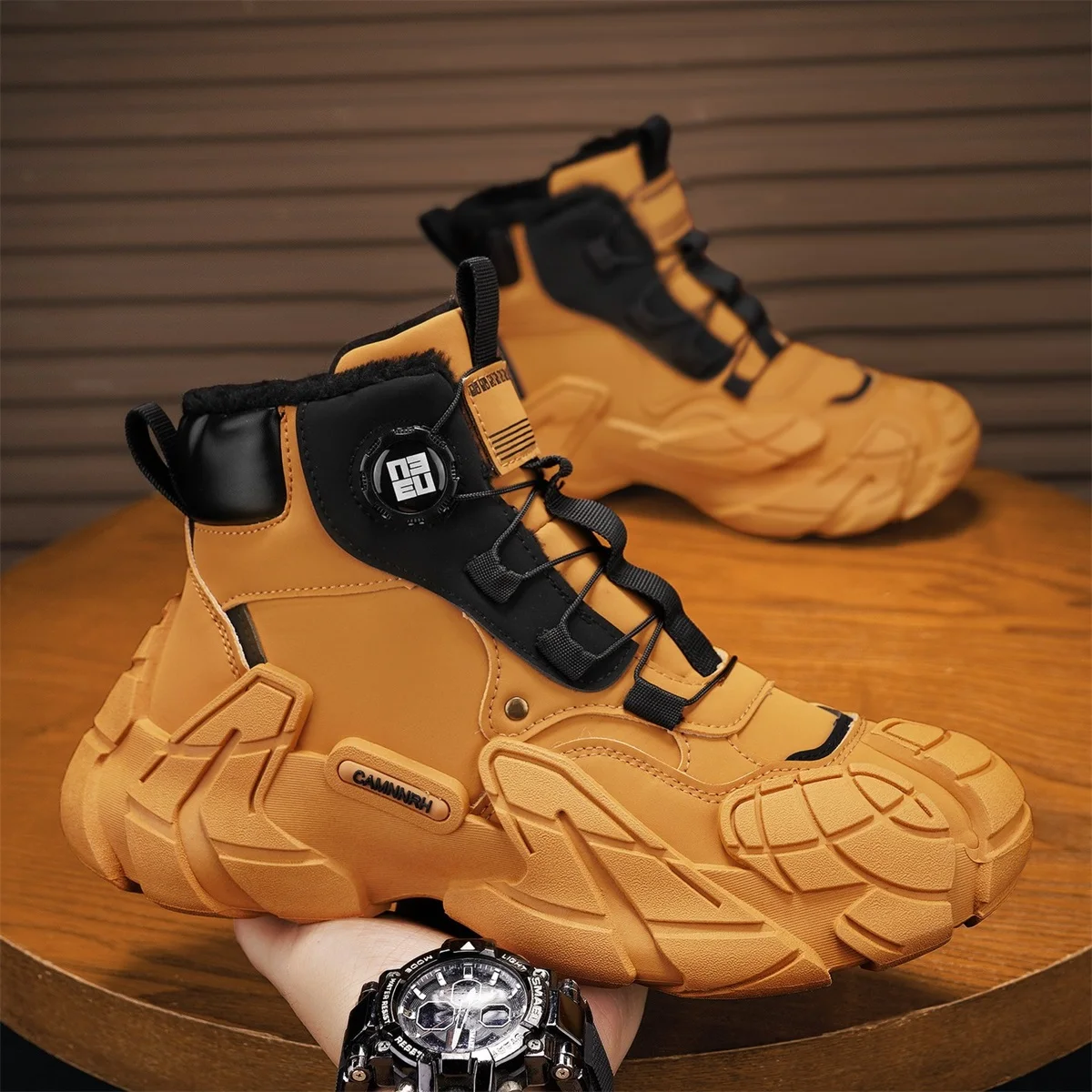 High Top Sneakers Plus Size 45 Mens Designer Winter Plush Warm Snow Boots Fashion Casual Leather Height Increased Platform Shoes