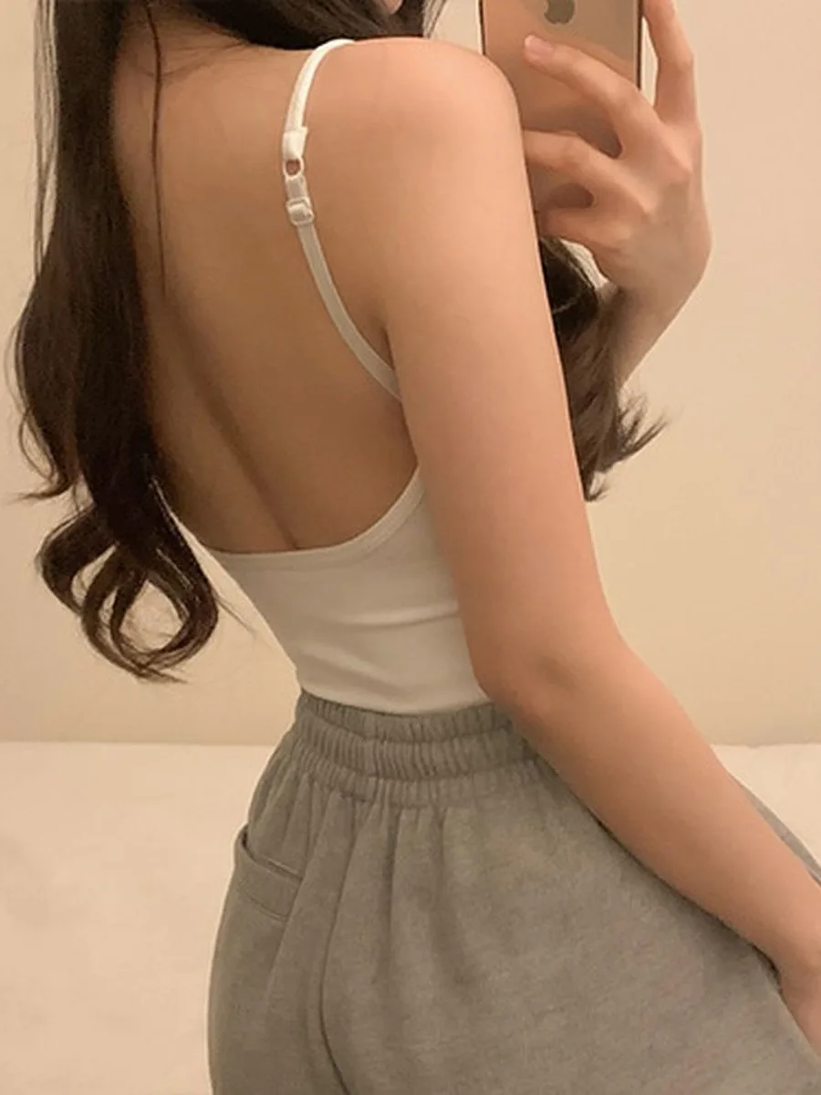 

Elastic Slimming Strap Vest Women's U-Ba Removable Chest Pad Pure Desire Sle Can Be Worn inside Or outside China Summer