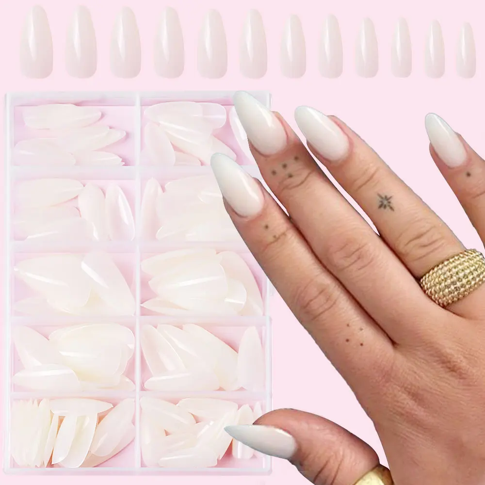 120Pcs/box Medium Almond False Nails Acrylic Full Cover Fake Nail Tips Extension Women Artificial Wearable Press on Nails