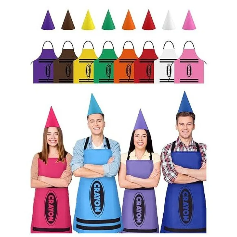 Colorful Crayon Halloween Apron Dwarf Cone Hat Costume, Adult Outfit, Funny Halloween Roleplay Set