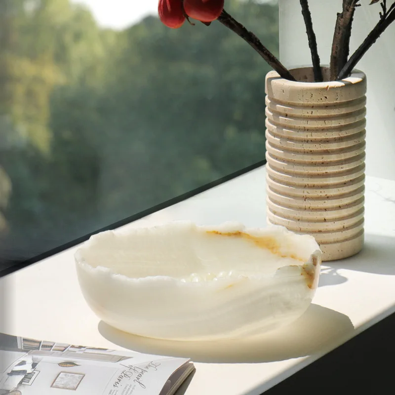 Light luxury high-end natural jade marble potted plant sales office negotiation table high-end floral bonsai ornament