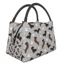 Gray Dachshunds Dackel Insulated Lunch Bags for Camping Travel The Wiener Dog Teckel Resuable Cooler Thermal Bento Box Women