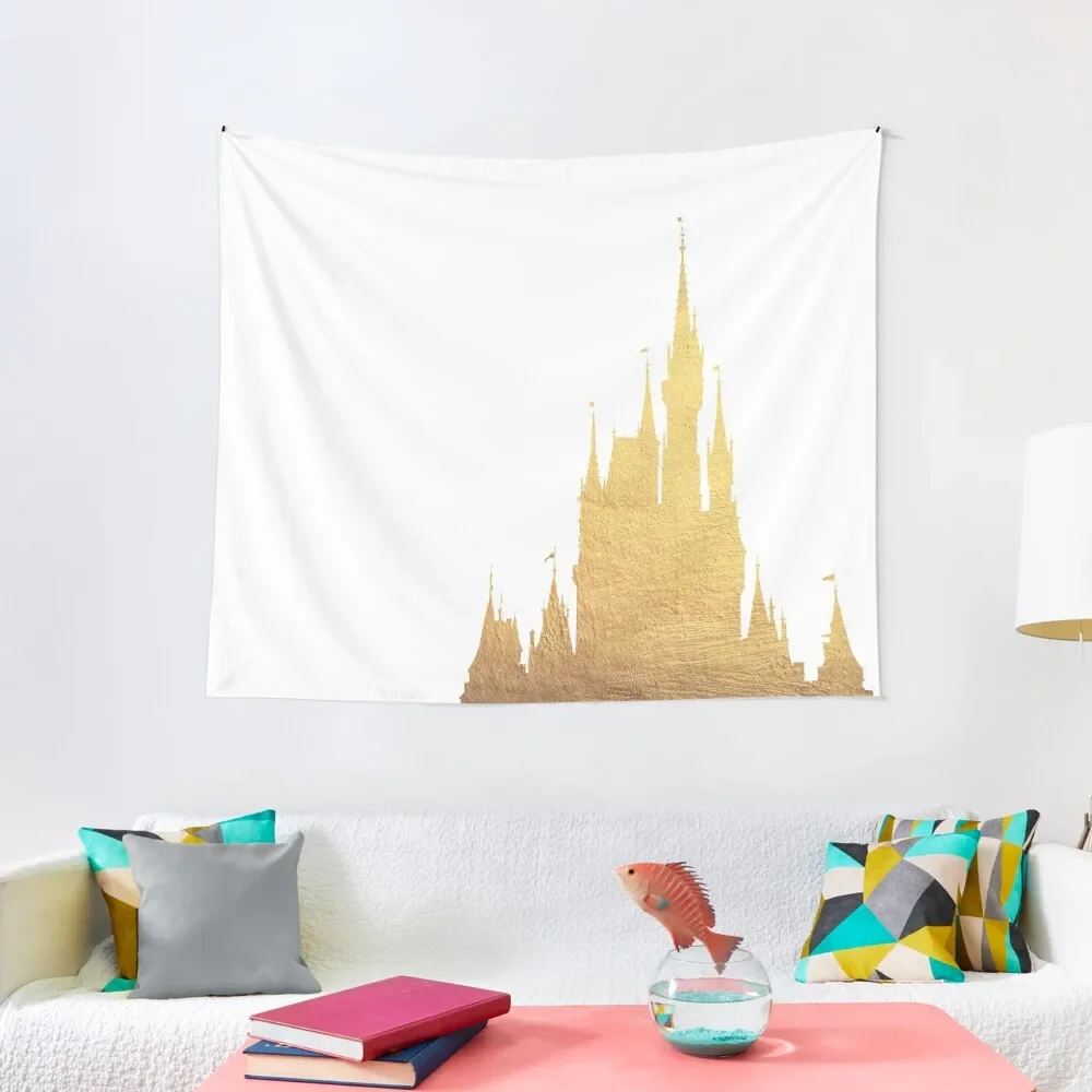 

Golden Magic Castle Silhouette Tapestry Aesthetic Room Decor Korean Decorative Paintings Tapestry