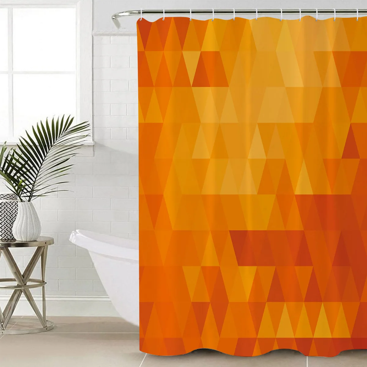 Orange Triangle Geometry Orange Waterproof Bathroom Decoration Shower Curtain With Hook Bathtub Curtains Bathroom Accessories