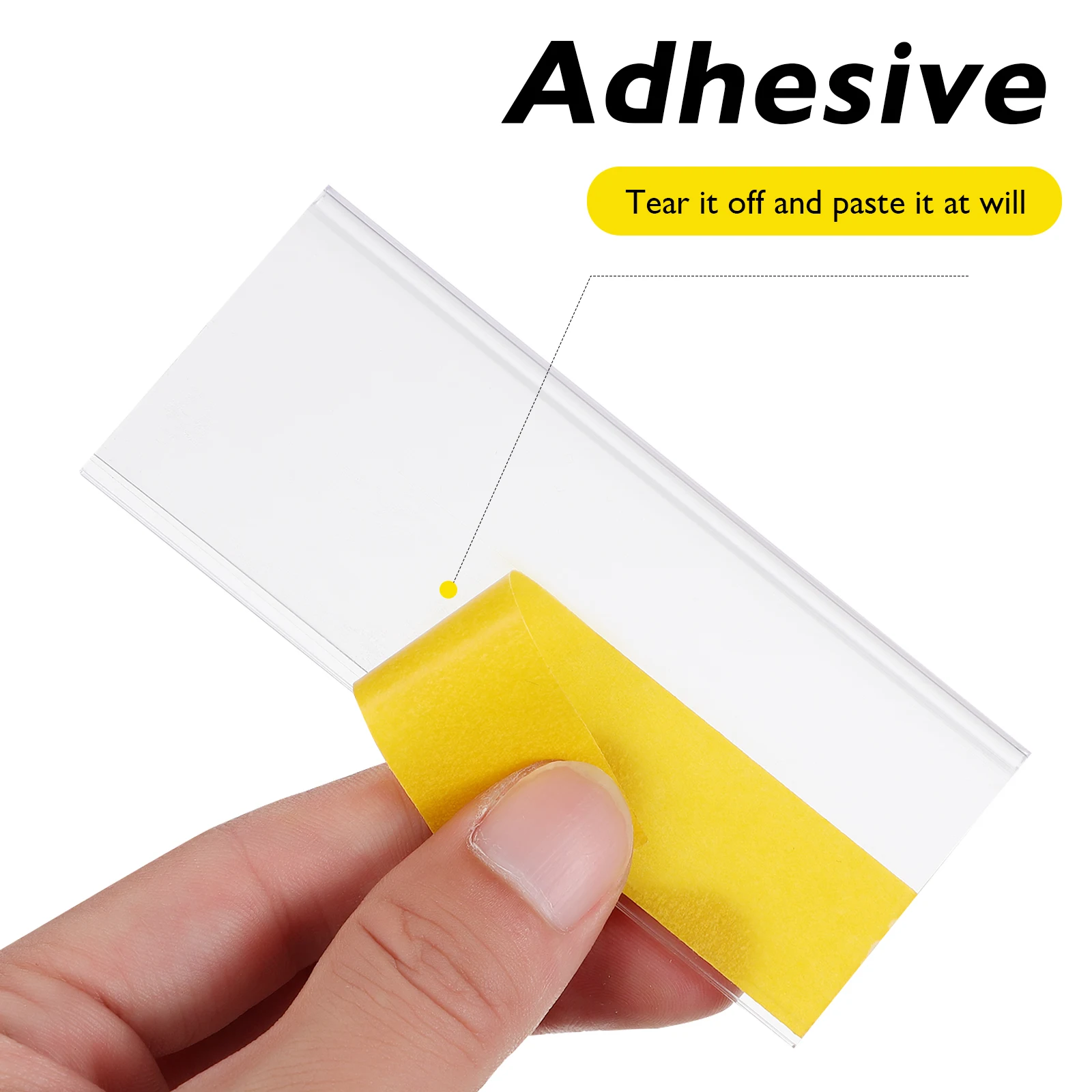 50Pcs Self Adhesive Price Tag Holder Supermarket Price Signs Price Tag Display Shelf Price Label Holder Clear PVC Card 10x4.2cm