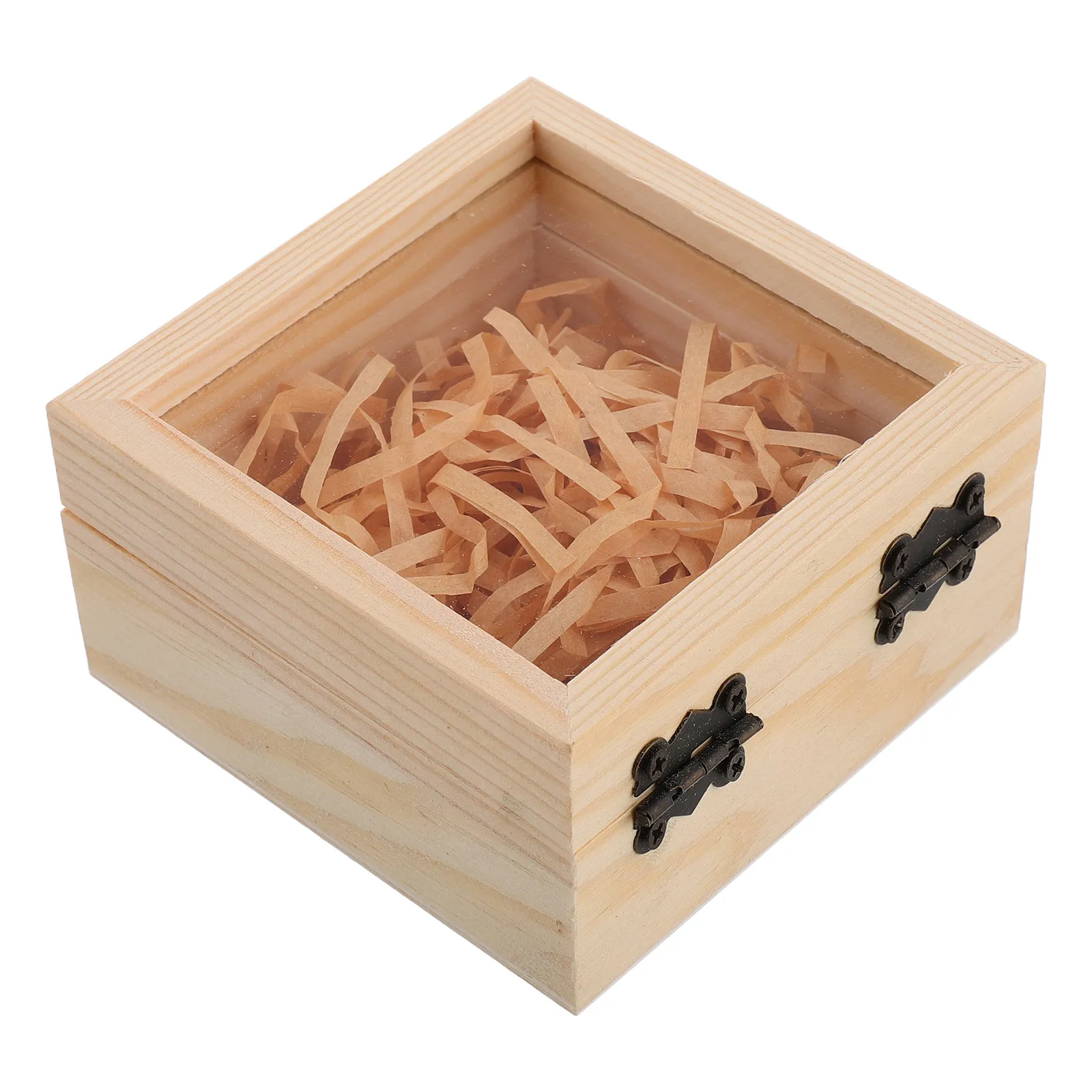 Wooden Jewelry Box Vintage Style Flip Lid Transparent Glass Top Rustic Raffia Lined Multi Functional Organizer for Bracelets
