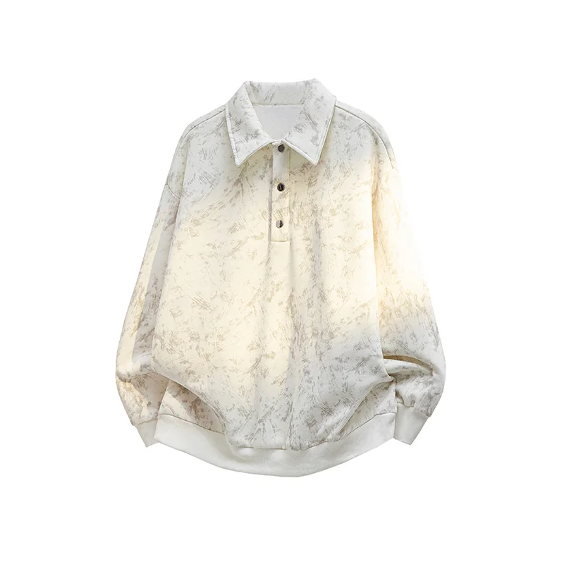 Men's Oversized Tie Dye Gradient Color Polo Shirt  Retro Washed Collar Half-Buttoned Pullover Street Style Loose and Casual Fit