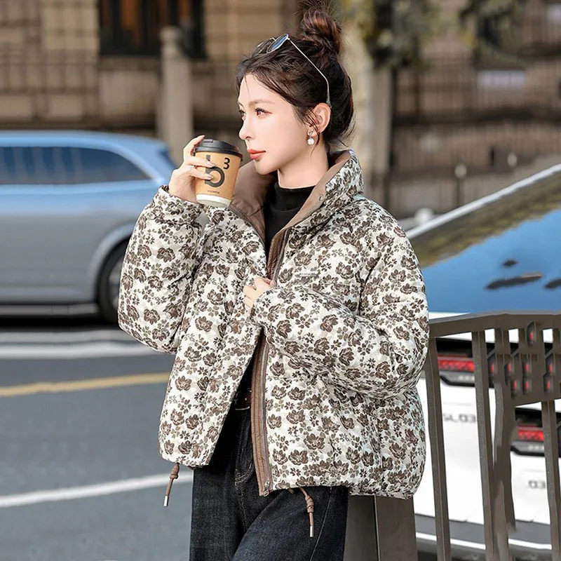 

Chic Printed Down Cotton-Padded Jacket Women's Short Overcoat 2025 Winter New Fashion Loose Plus Size Cotton Thicke Warm Parka